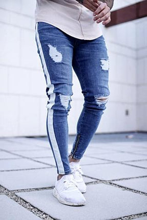 Wholesale Men's Trendy Ripped Zippered Skinny Jeans
