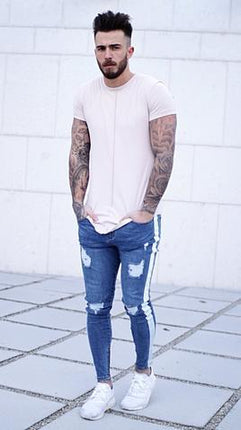 Wholesale Men's Trendy Ripped Zippered Skinny Jeans