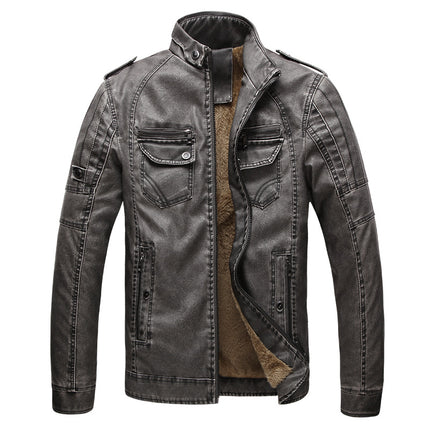 Wholesale Men's Fall Winter Velvet Washed Retro PU Leather Jacket