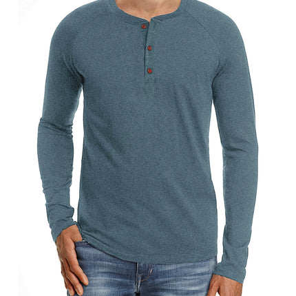 Wholesale Men's Spring Fall Solid Color Long Sleeve Henry T-shirt