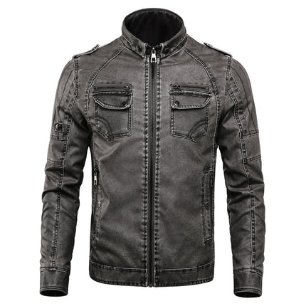 Wholesale Men's Fall Winter Velvet Washed Retro PU Leather Jacket
