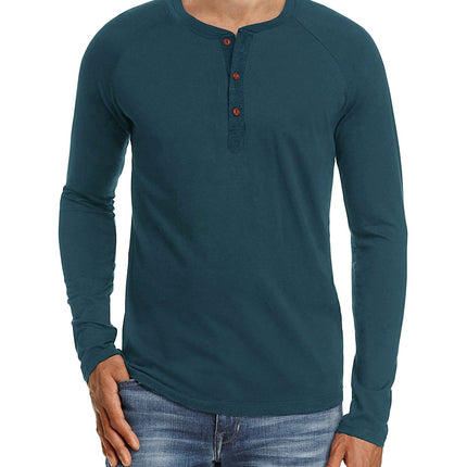 Wholesale Men's Spring Fall Solid Color Long Sleeve Henry T-shirt