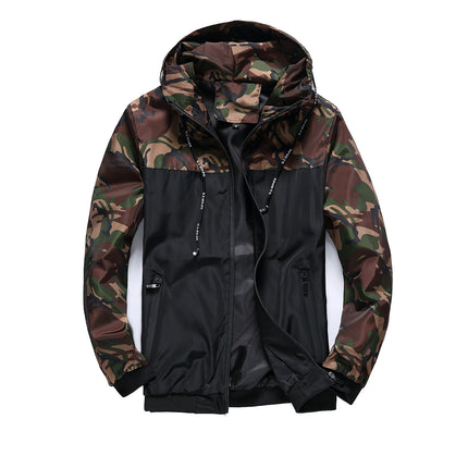 Wholesale Men's Camouflage Hooded Colorblock Jacket Coat