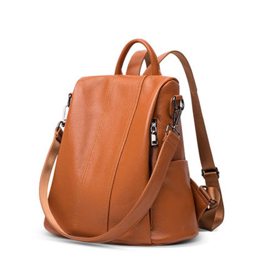 Wholesale Women's Trendy Street Solid Color Leather Stitched Backpack 