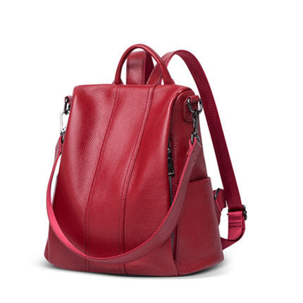 Wholesale Women's Trendy Street Solid Color Leather Stitched Backpack 