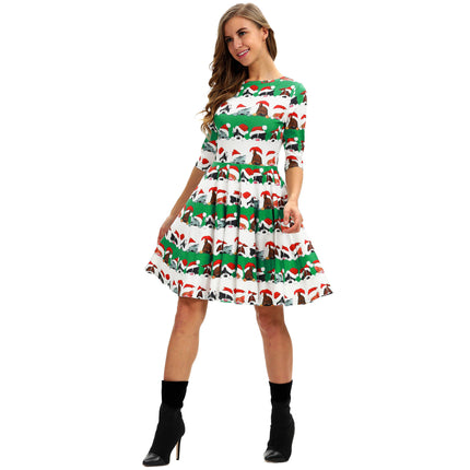 Wholesale Christmas Digital Printing Women's Fitted Dress Fashion A-Line Dress