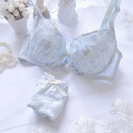 Wholesale Cute Embroidered Thin Cup Push-up Sexy Bra Set for Girls