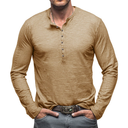 Men's Autumn and Winter Long-sleeved T-shirt Outdoor Henley Top
