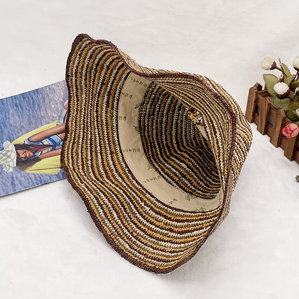 Wholesale Outdoor Summer Sun Protection Straw Hat Striped Foldable Raffia Hat 