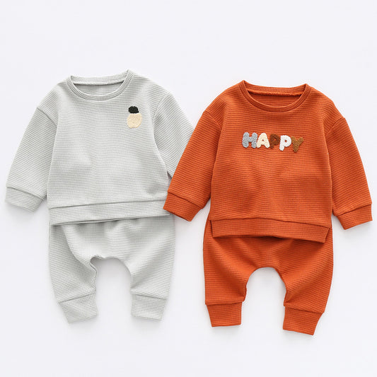 Wholesale Spring and Autumn Waffle Kids Clothes Infant Boy Baby Clothes Sets