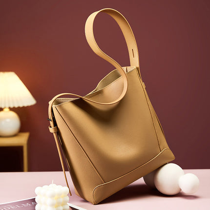 Women's Spring and Summer Crossbody Genuine Leather Shoulder Large Capacity Bucket Bag