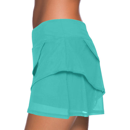Wholesale Ladies Solid Color Ruffle High Waist Summer Five Point Swimming Trunks