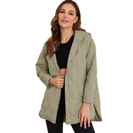 Wholesale Women's Fall Casual Slit Long Sleeve Hooded Padded Jacket