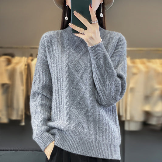 Wholesale Women's Winter Thickened Half Turtleneck 100% Wool Sweater
