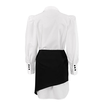 Wholesale Spring Summer Women's Shirt Irregular Skirt Set Contrasting Color Fashion Casual Suit