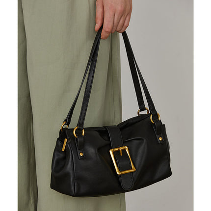 Women's Autumn Portable Armpit Bag Cowhide Baguette Bag Genuine Leather Shoulder Bag 