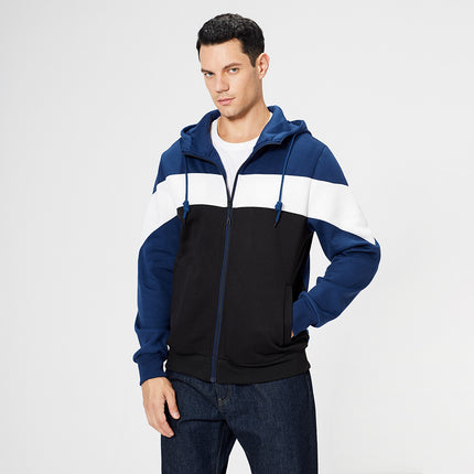 Wholesale Men's Fall Winter Contrasting Color Cardigan Fleece Jacket