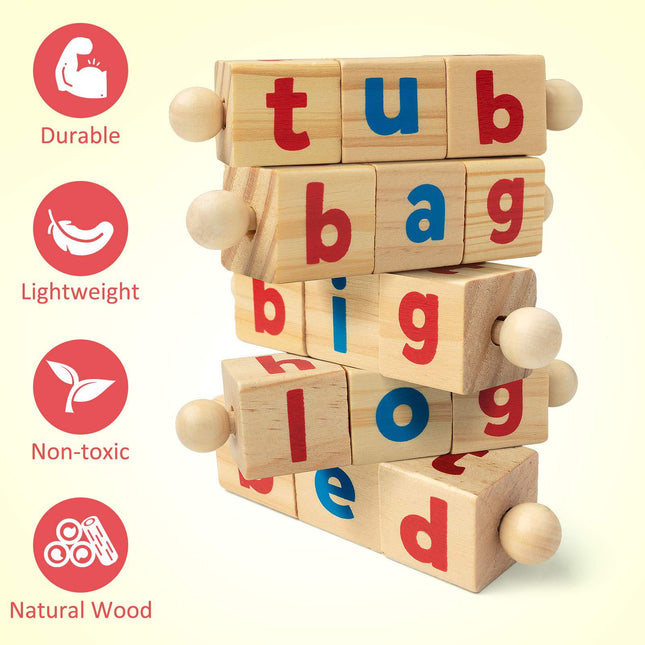 Wooden Reading Alphabet Spelling Building Blocks Game Puzzle Children's Alphabet Stand Toy