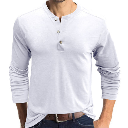 Wholesale Men's Autumn Long Sleeve Tops Round Neck Henley T-shirt