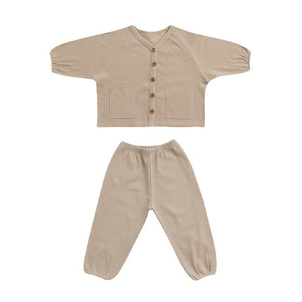 Wholesale Children's Waffle Suit Spring Baby Coat Long Sleeve Infant Cotton Two-Piece Set