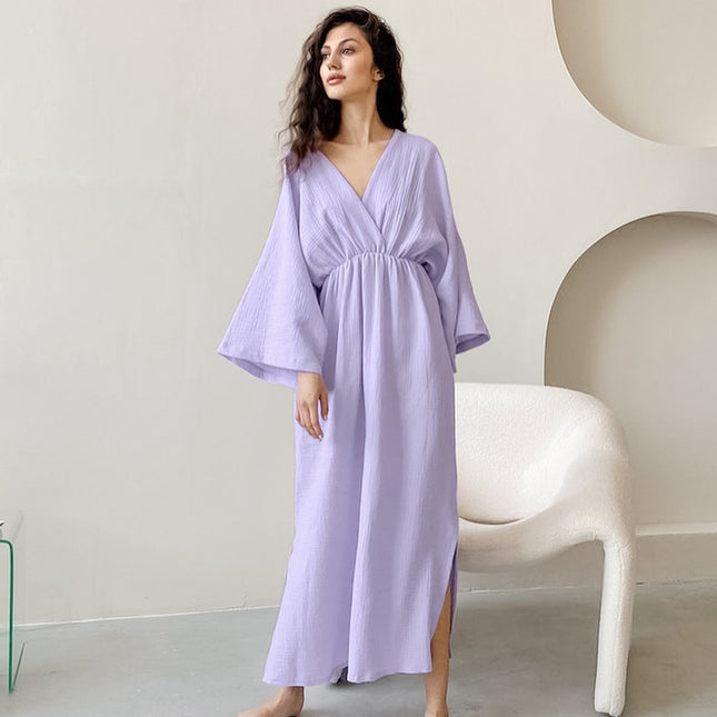 Wholesale Women's Summer Loose Casual Fashionable V-neck Slit Maxi Dress