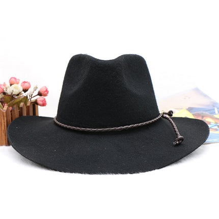 Wholesale Men's Autumn and Winter Woolen Cowboy Hat Bow Jazz Hat 