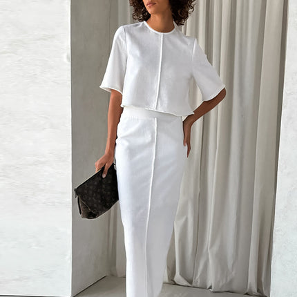 Wholesale Ladies Summer Slim Cotton Linen Solid Color Tassel Slit Fashion Casual Two-piece Set
