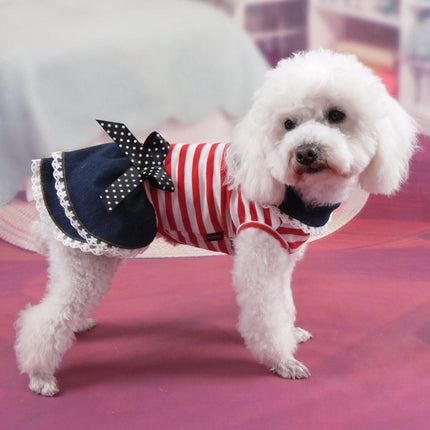 Wholesale Spring Summer Pet Dog Clothes Black and White Colorful Striped Denim Dress