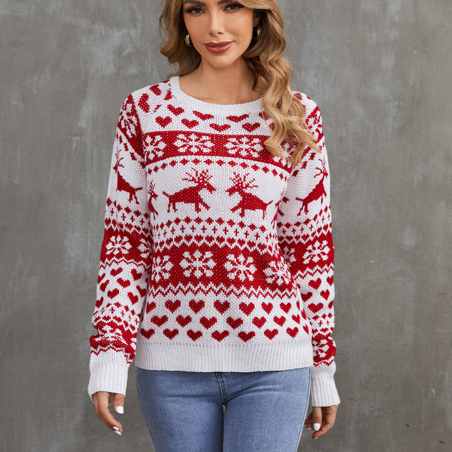 Wholesale Women's Winter Round Neck Pullover Jacquard Christmas Sweater