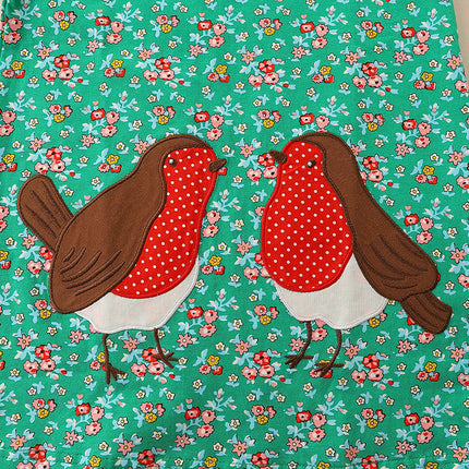 Wholesale Autumn Girls' Floral Cute Bird Embroidered Princess Dress