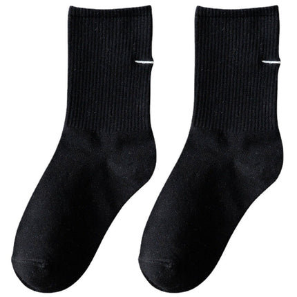 Men's Summer Thin Solid Color Embroidered Cotton Sweat-absorbent Deodorant Mid-length Socks