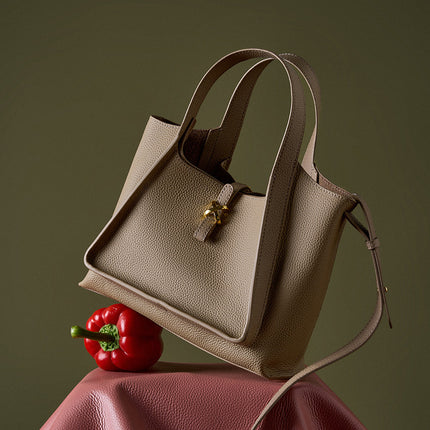 Light Luxury Soft Leather Large-capacity Vegetable Basket Bag Solid Color High-end Shoulder Bag 