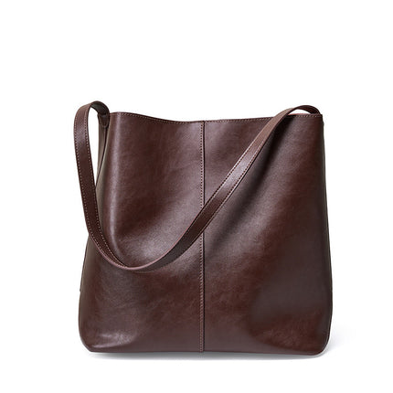 Women's Large Capacity Genuine Leather Bucket Bag Premium Tote Bag Shoulder Crossbody Bag