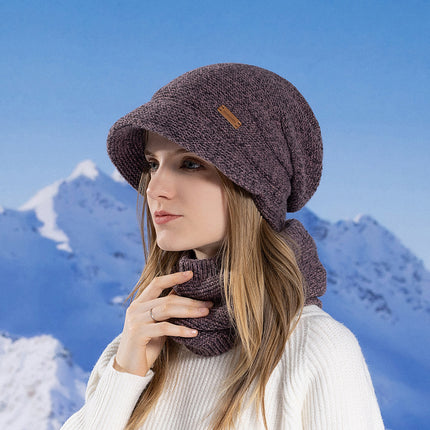 Women's Winter Hat and Scarf Suit Plus Velvet Cold-proof and Warm Knitted Hat 