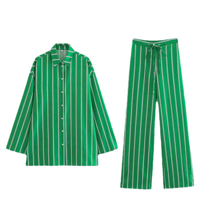 Wholesale Women's Spring Casual Lapel Long-sleeved Shirt Tie Pants Suit 