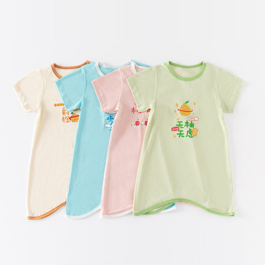 Wholesale Baby Nightgown Summer Short Sleeve Thin Modal Baby Pajamas Children One-Piece Pajamas