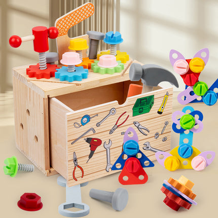 Children's Wooden Multi-functional Drawer Tool Box Set Baby Role Play Educational Toys