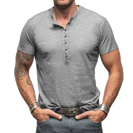 Men's Summer Outdoor Short-sleeved Henry Shirt Bamboo Cotton T-shirt