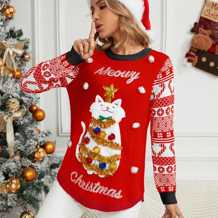 Wholesale Women's Fall Winter Pullover Christmas Embroidered Red Sweater