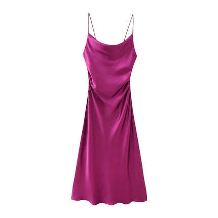 Wholesale Women's Autumn Satin Texture Lingerie Maxi Dress
