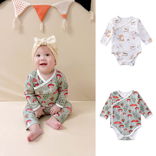 Infant Spring Fall Long Sleeve Triangle Romper Newborn Cotton Side-snap Bodysuit