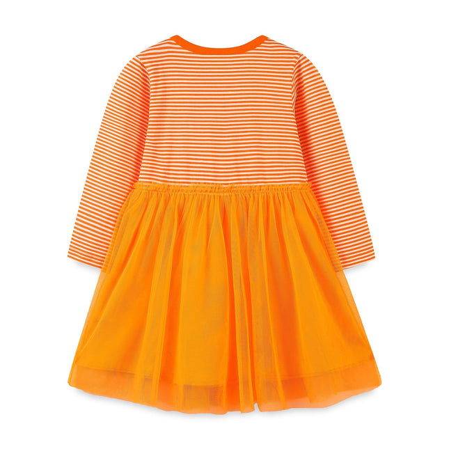 Wholesale Children's Fall Long Sleeve Cute Pumpkin Print Mesh Princess Dress