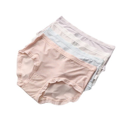 Wholesale Girls Solid Color Silky Breathable Lace Mid-waist Briefs