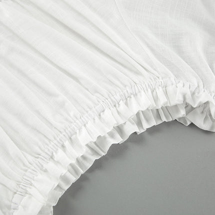 Wholesale Women's Summer Boat Collar Cotton Crepe Puff Sleeve Maxi Dress