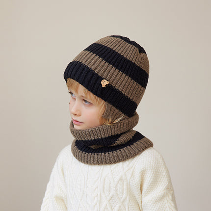 Wholesale Children's Winter Color-blocked Warm Knitted Hat and Scarf Two-piece Set