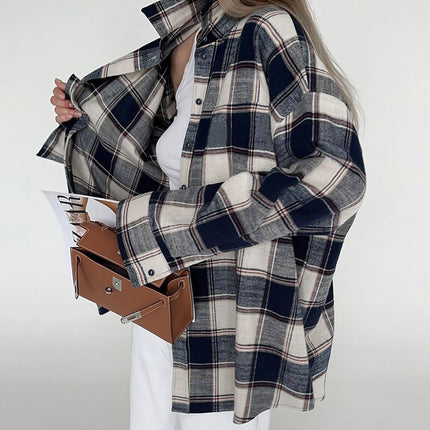 Women's Winter Loose and Casual Check Long-sleeved Shirt Jacket