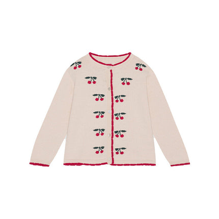 Wholesale Baby Fall Winter Cotton Knitted Cherry Cardigan Sweater Jacket