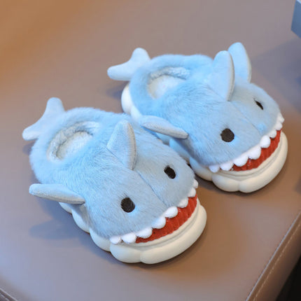 Wholesale Kids Fall Winter Cute Shark Warm Faux Fur Thick-soled Slippers 
