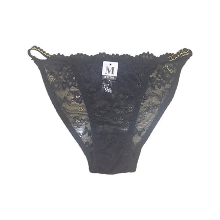 Sexy Thin-strap Lace Half-covering Panties with Metal Buckles and Accessories
