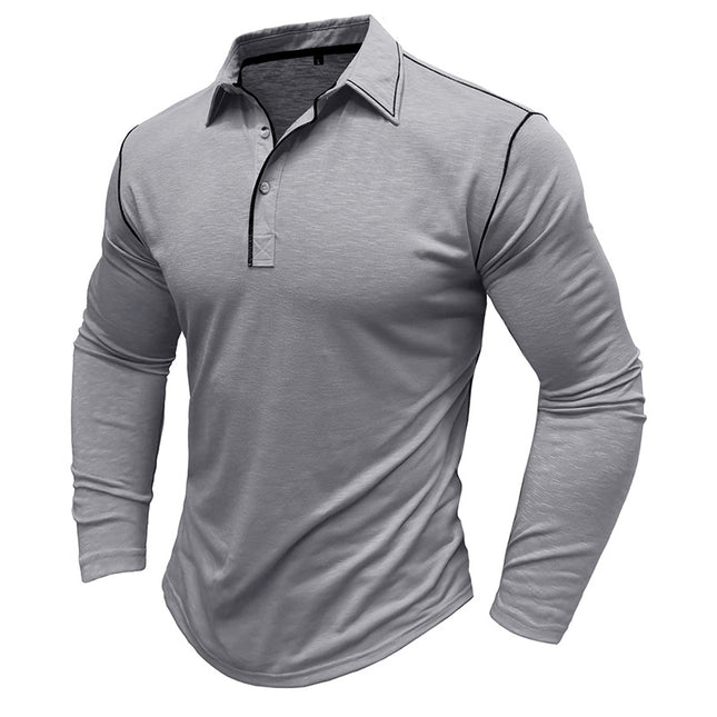 Men's Fall Winter Long-sleeved Polo Shirt Henley Lapel T-shirt